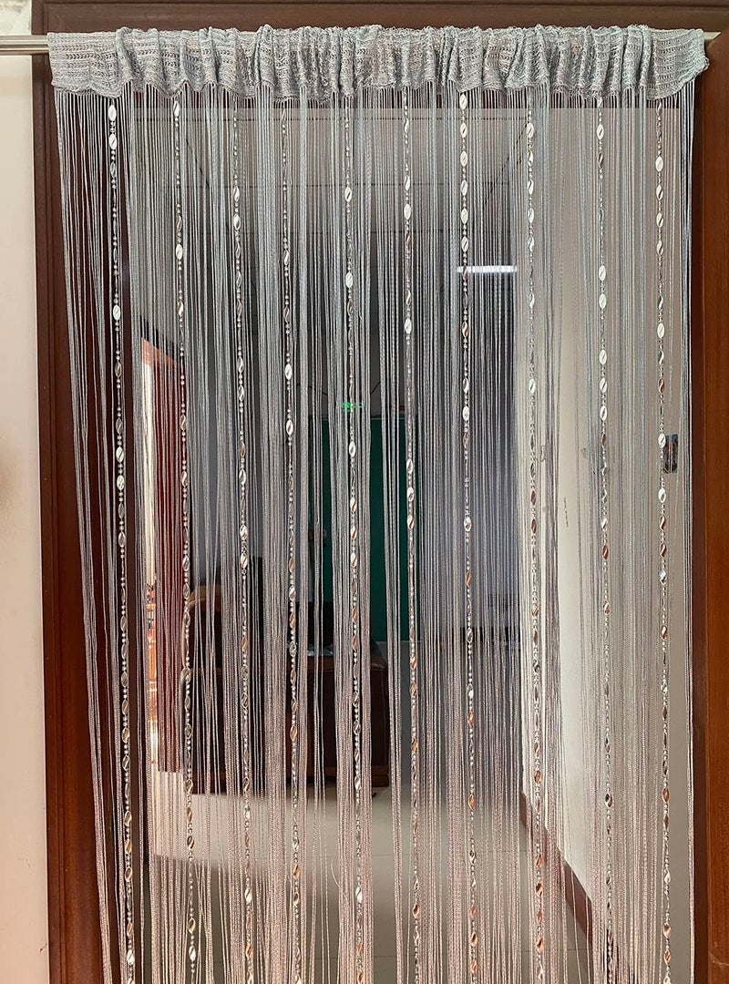 ZiDeTang ستارة باب زيدتانغ مزينة بالأزرار والخرز، ستارة فاصل لغرفة المعيشة (39.30" × 78.50"، رمادي) - Image 3